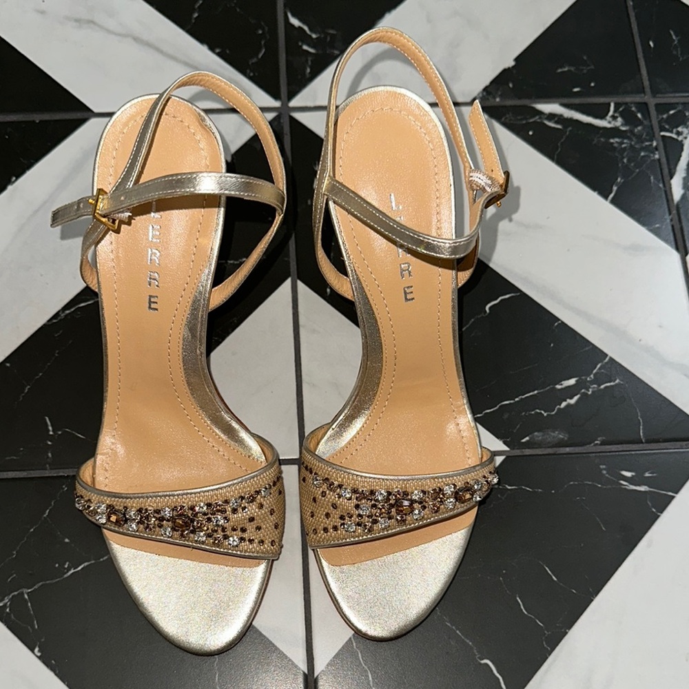 $759 New Gold and Silver Embellished Rhinestone Heels Size 37